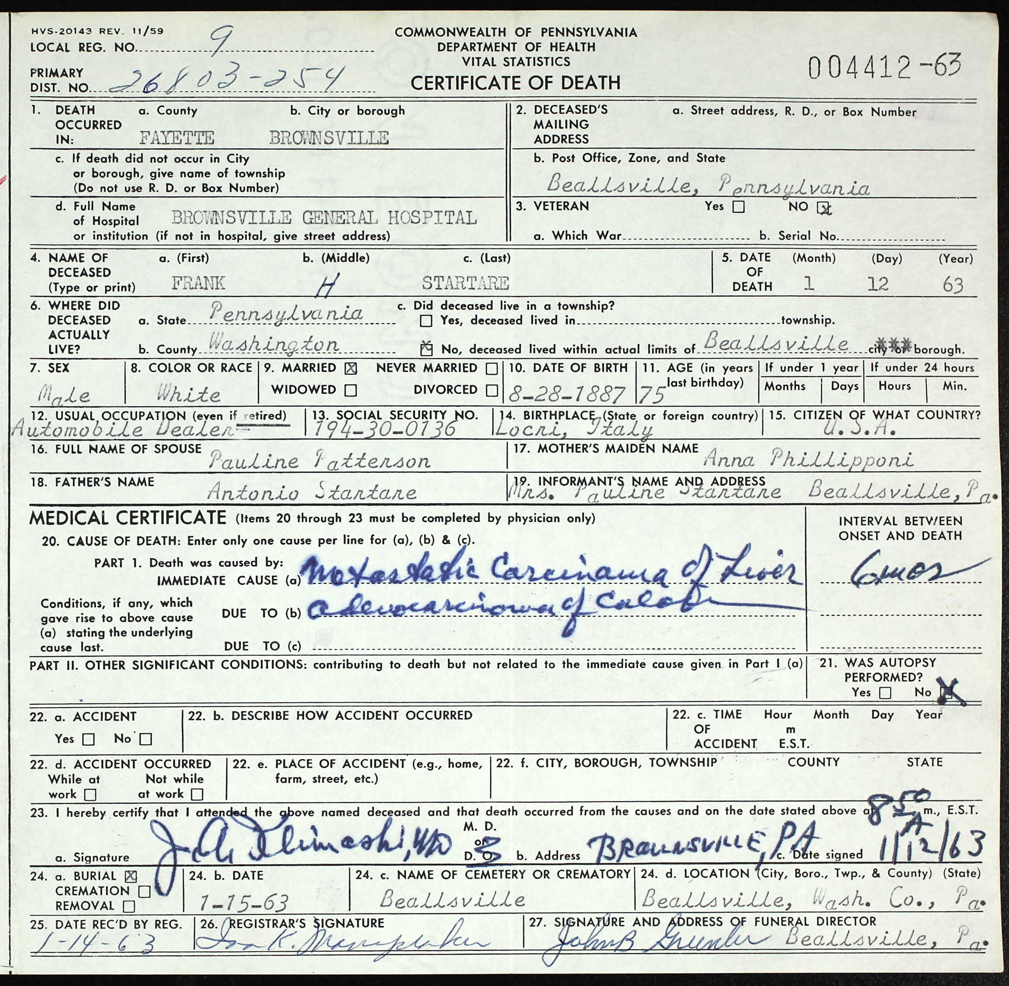 death certificate
